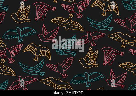 Bird seamless pattern, abstract graphic boundless doodle ornament. Hand drawn flat linear modern trendy fowl or sparrow, dove background. Cute contour birds comic simple endless wallpaper design Stock Vector