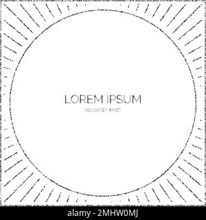 Grainy textured frame. Black stipple dots sunbeams separator and divider. Noise dot rays frame background  Stock Vector