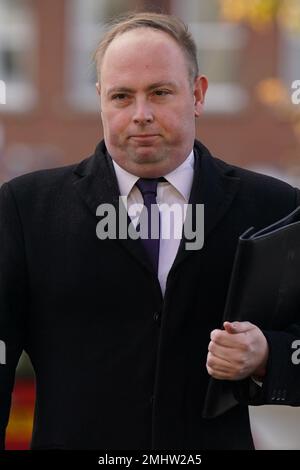 Previously unissued photo dated 17/10/22 of David Mackintosh, the former Conservative MP and leader of Northampton Borough Council, arriving at Northampton Magistrates' Court, to face two allegations of failing to provide information in relation to donations to a political party. The offences are said to have taken place in 2014, months after Mackintosh was selected to fight the constituency of Northampton South at the end of the previous year and relate to nine donations. Picture date: Monday October 17, 2022. Stock Photo