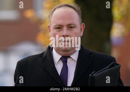 Previously unissued photo dated 17/10/22 of David Mackintosh, the former Conservative MP and leader of Northampton Borough Council, arriving at Northampton Magistrates' Court, to face two allegations of failing to provide information in relation to donations to a political party. The offences are said to have taken place in 2014, months after Mackintosh was selected to fight the constituency of Northampton South at the end of the previous year and relate to nine donations. Picture date: Monday October 17, 2022. Stock Photo