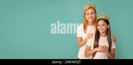 Mother and daughter child banner, copy space, isolated background. Make sure youre the prom queen. Beauty queen and princess. Happy mother and Stock Photo