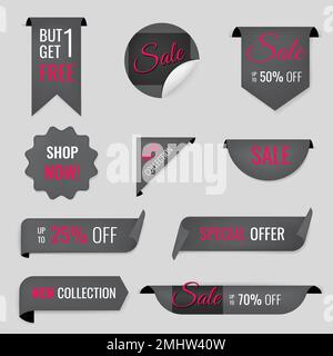 Sale banner sticker, blank vector shopping clipart set Stock Vector