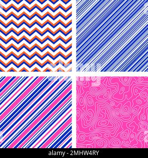 Simple background set collection of pop Art seamless patterns for decoration wallpaper, vintage style, stock vector Stock Vector