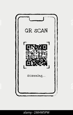 Phone QR code design element vector, hand drawn illustration doodle Stock Vector