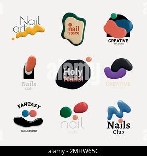 Beauty salon logo, business template for nail salon branding design vector set Stock Vector