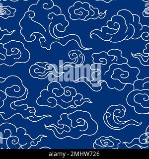 Seamless cloud pattern blue background, Chinese oriental illustration vector Stock Vector