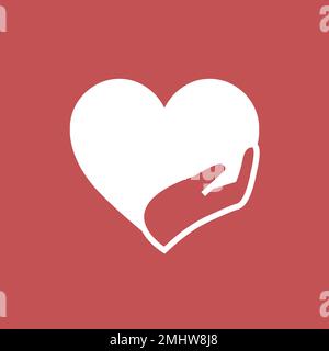 Charity logo, hands supporting heart icon flat design vector illustration Stock Vector