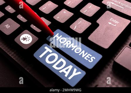 Handwriting text Hormones. Word for regulatory substance produced in organism transported tissue fluids Stock Photo