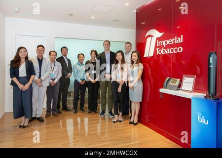 In this image released on Wednesday, Nov. 21, 2018, the Imperial Tobacco  and Arvato SCM Solutions Asia Management team meet in Tokyo for the first  business review since go-live. Arvato SCM Solutions