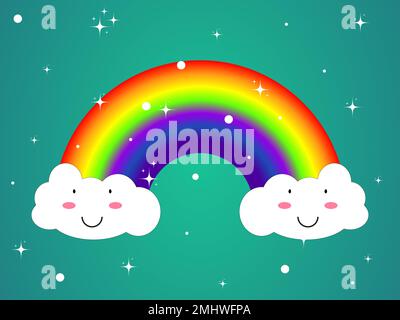 Colorful rainbow with clouds, backgrounds vector illustration. Stock Vector