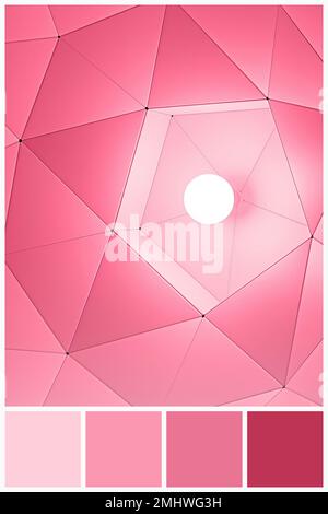 Collage with palette similar shades samples on abstract geometric background. Viva Magenta color of year 2023. Stock Photo