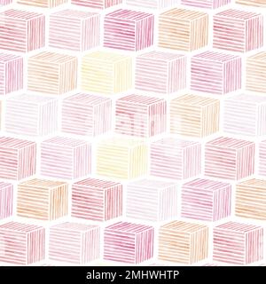 Pink watercolor cubic patterned seamless background vector Stock Vector
