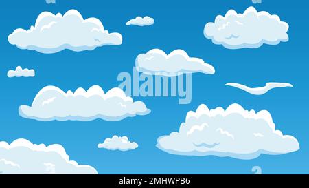 Cartoon sky with random clouds vector background illustration sky design. Stock Vector