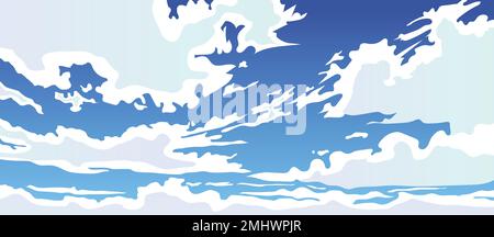 Cartoon sky with random clouds vector background illustration sky design. Stock Vector