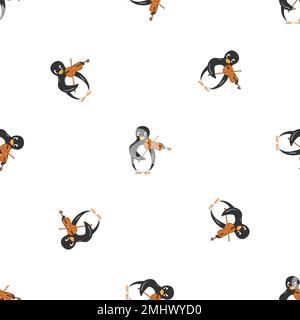 Penguin play violin pattern seamless vector Stock Vector