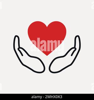 Charity logo, hands supporting heart icon flat design vector illustration Stock Vector