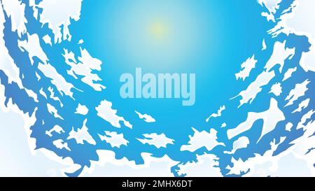 Cartoon sky with random clouds vector background illustration sky design. Stock Vector