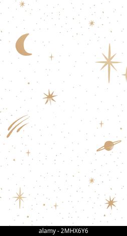 Golden vector moon and stars galactic doodle mobile wallpaper Stock Vector