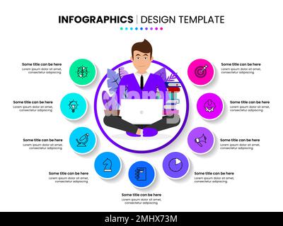 Infographic template with icons and 9 options or steps. Computer worker. Can be used for workflow layout, diagram, banner, webdesign. Vector illustrat Stock Vector