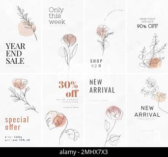 Sale templates vector for online shopping business line art feminine design ad collection Stock Vector
