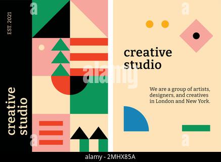 Editable poster template vector bauhaus inspired flat design creative studio text Stock Vector