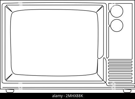 continuous single line drawing of old tube tv set, line art vector illustration Stock Vector