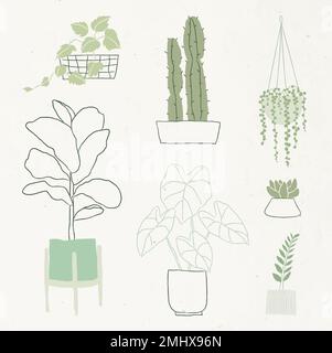 Simple houseplant doodle vector set Stock Vector