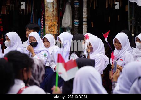 Indonesian Junior High School students celebrate grebeg pancasila Stock Photo