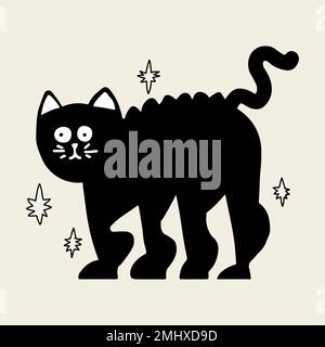 Black cat halloween sticker vector, hand drawn doodle Stock Vector