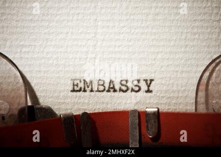 Embassy word written with a typewriter Stock Photo - Alamy