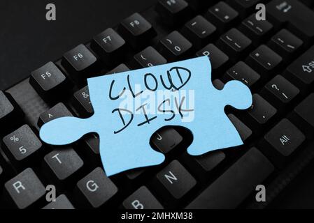 Hand writing sign Cloud Disk. Business concept web base service that provides storage space on a remote server Stock Photo
