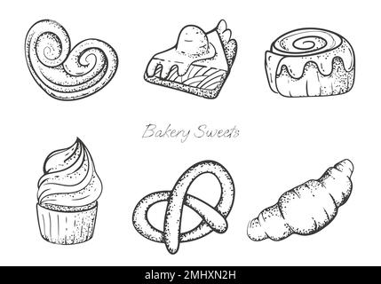 baking set of elements in hand drawing style Stock Vector