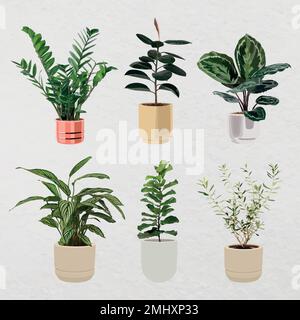 Plant vector art set, houseplant in a flower pot Stock Vector