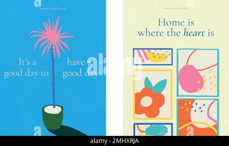 Interior flyer template vector with quote in hand drawn style set Stock Vector