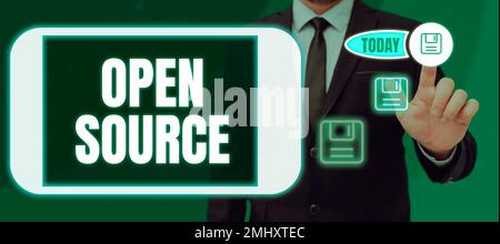 Sign displaying Open Source. Business overview denoting software which original source code freely available Stock Photo