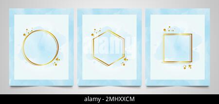 Hand painted abstract watercolor background, blue watercolor template invitation card collection. Stock Vector
