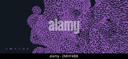 Abstract cellular background. Cell membrane structure in motion. 3D scientific vector illustration for medicine, science, technology or chemistry. Stock Vector