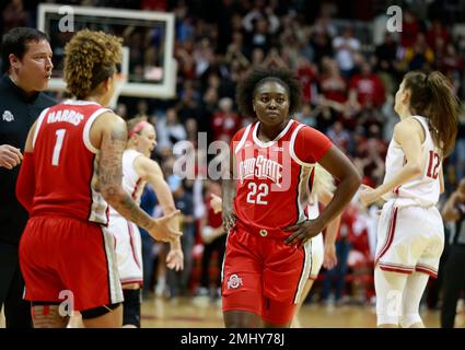 Bloomington, United States. 26th Jan, 2023. Ohio State Buckeyes forward Eboni Walker (22) reacts during an NCAA women's basketball game against Indiana University at Simon Skjodt Assembly Hall. Indiana beat Ohio State 78-65. (Photo by Jeremy Hogan/SOPA Images/Sipa USA) Credit: Sipa USA/Alamy Live News Stock Photo
