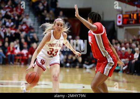 Bloomington, United States. 26th Jan, 2023. Indiana Hoosiers guard Sydney Parrish (33) plays against Ohio State during an NCAA women's basketball game at Simon Skjodt Assembly Hall. Indiana beat Ohio State 78-65. (Photo by Jeremy Hogan/SOPA Images/Sipa USA) Credit: Sipa USA/Alamy Live News Stock Photo