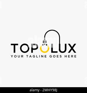 Simple and unique light lamp bulb on letter or word TOP LUX font image graphic icon logo design abstract concept vector stock interior or lighting Stock Vector