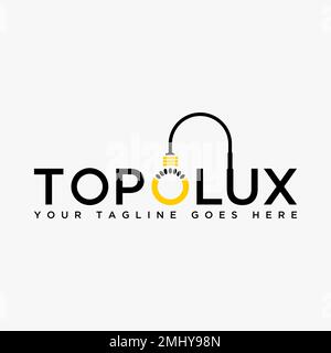 Simple and unique light lamp bulb on letter or word TOP LUX font image graphic icon logo design abstract concept vector stock interior or lighting Stock Vector