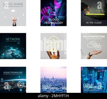 Cloud network editable template vector for social media post set Stock Vector