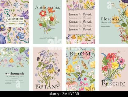 Editable beautiful floral template vector ad poster set Stock Vector