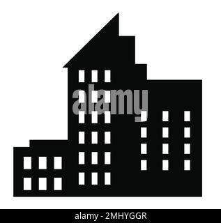 This set of illustrations features a black skyscraper and low-rise building, both silhouetted against the backdrop of city buildings Stock Vector