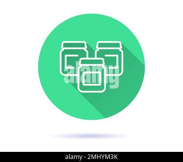 Baby food jars icon. Simple illustration with long shadow for graphic and web design. Stock Vector