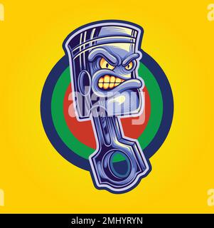 Scary racing piston mascot illustration vector illustrations for your work logo, merchandise t-shirt, stickers and label designs, poster Stock Vector