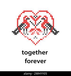 Heart and birds couple. Love or date concept. Vector art pattern Stock Vector