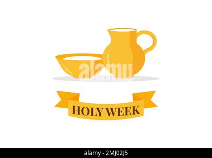 Christian greeting card or banner of the Holy Week before Easter. the bason and ewer with water, ribbon Holy Week. Vector illustration Stock Vector