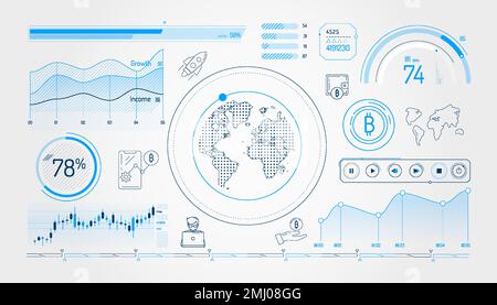 Set of infographic elements about bitcoin growth. Stock Vector