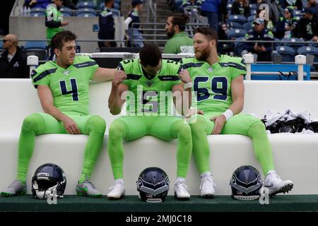 Seattle Seahawks punter Michael Dickson (4) on the sideline before